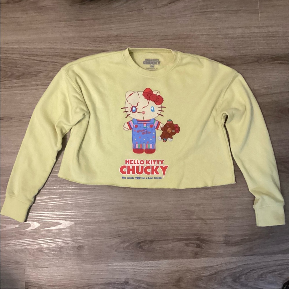 Hello Kitty Universal Studios Chucky Yellow Crop Sweatshirt Shirt Small